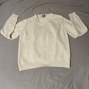 Vintage Knit LL Bean White V-Neck Sweater